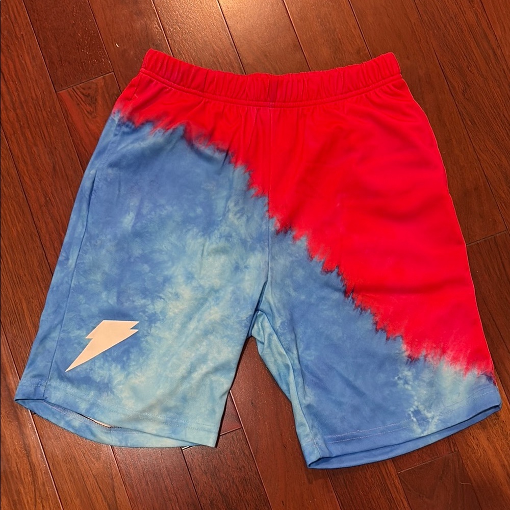 Red and Blue Tie-Dye Shorts